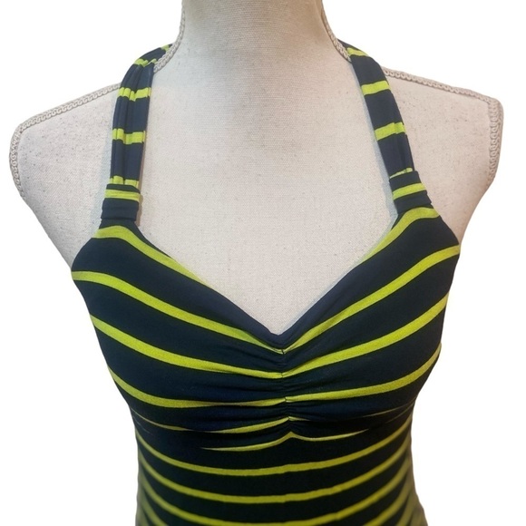 Dakini halter twisted striped athletic dress bralette navy & chartreuse small - Picture 5 of 11